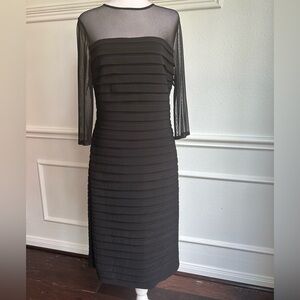 Adrianna Papell Elegant Black Sheer Sleeve Dress, Size 12